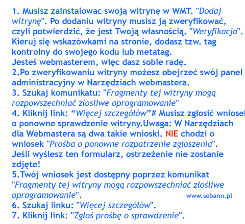 Kolejny etap zgłaszania wniosku o odblokowanie witryny.